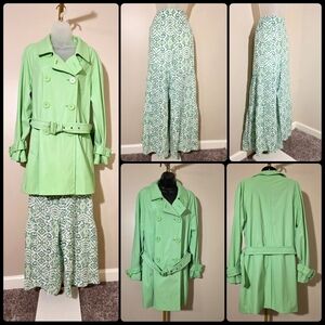Nanette Lepore Cabana Green Wide Leg Pants + Fu Da Green Vinyl Coat - size Med